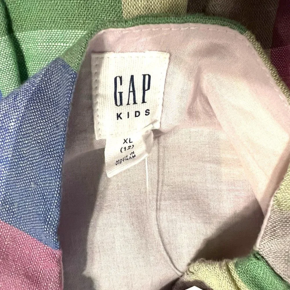 NEW Gap Kids XL (12) Colorful Linen Checkered Plaid Dress